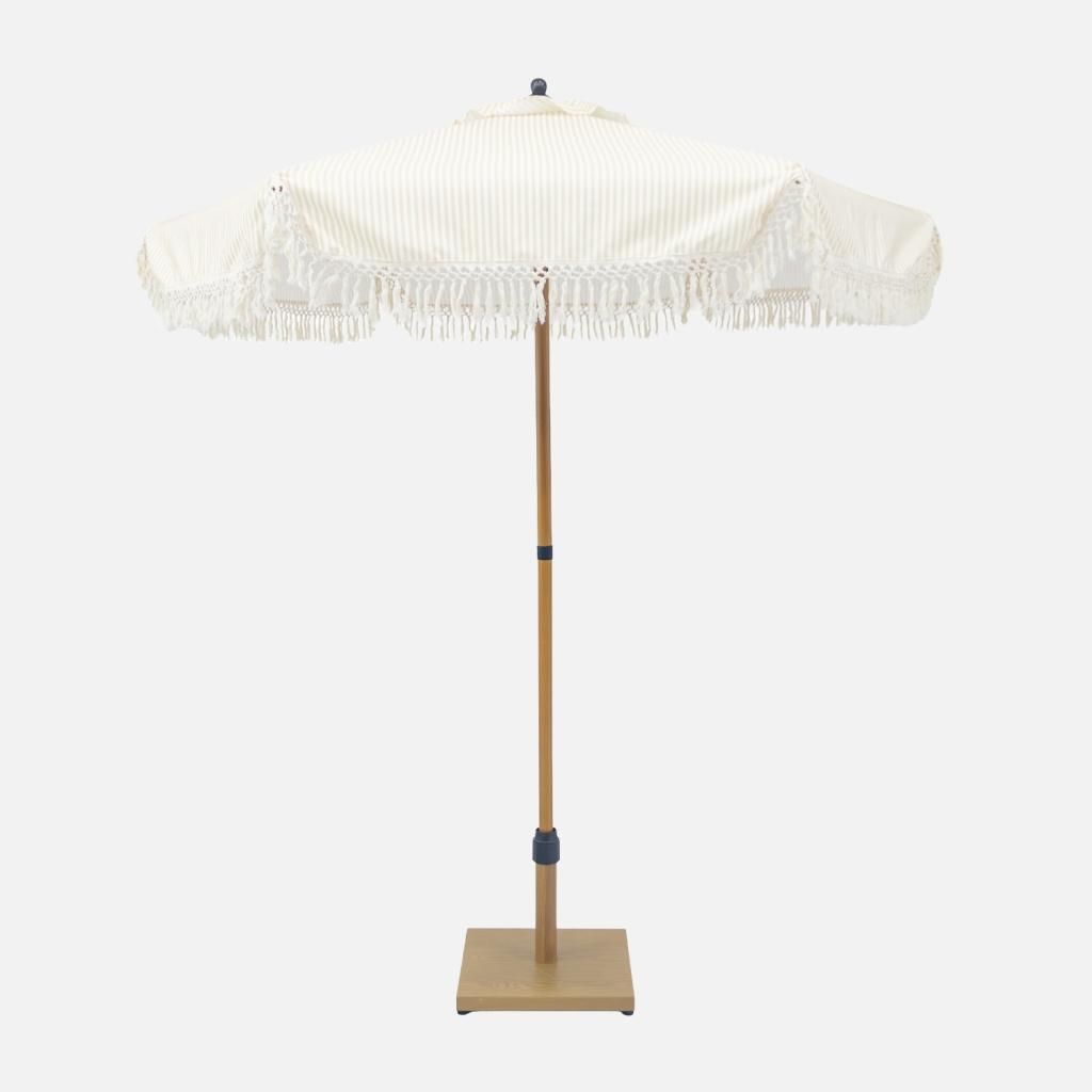 sweeek - Sonnenschirm mit Fransen 2 m, Stahl - Beige und ecru gestreift