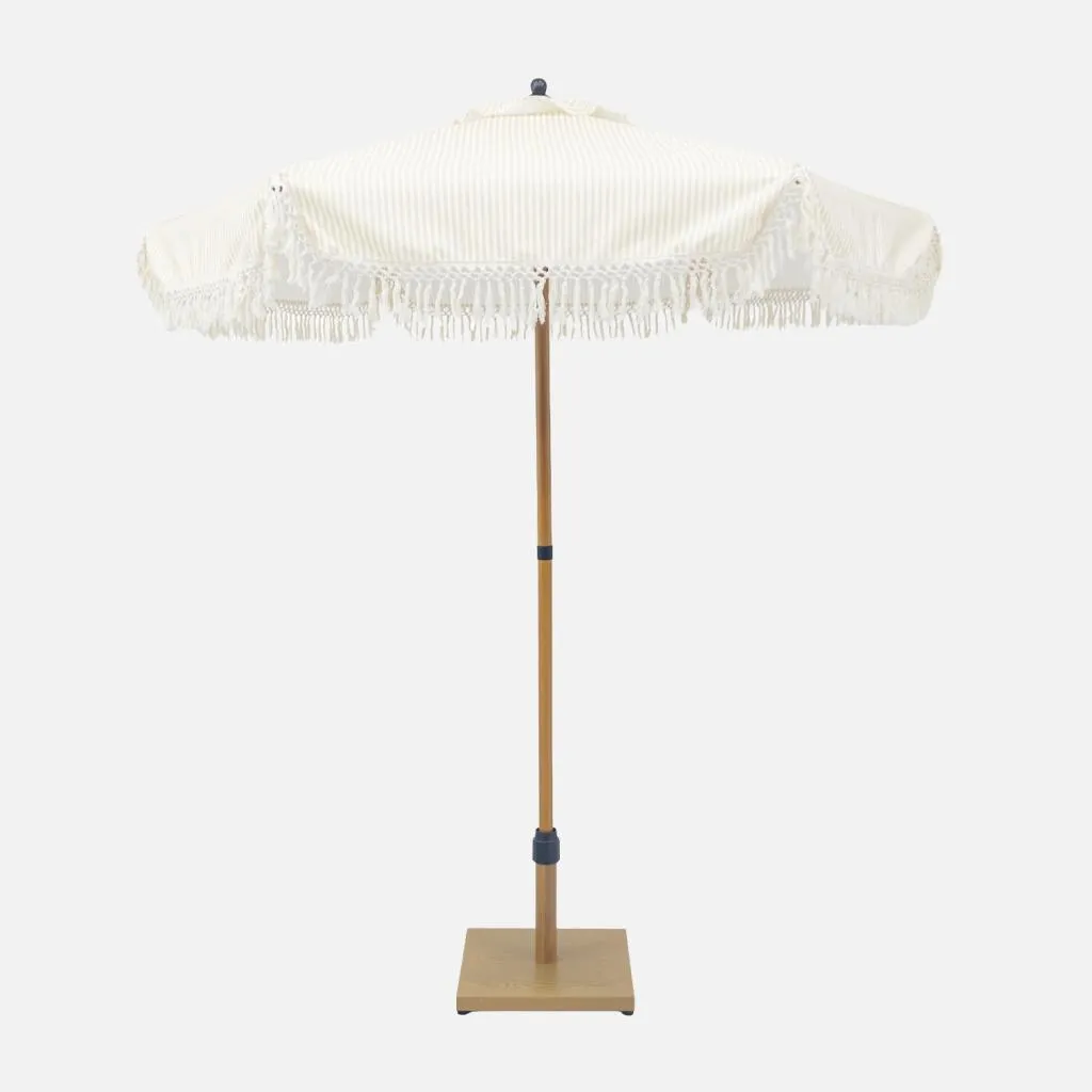 Ombrellone 2m Frange Design Vintage | Acciaio Righe Beige e Crudo