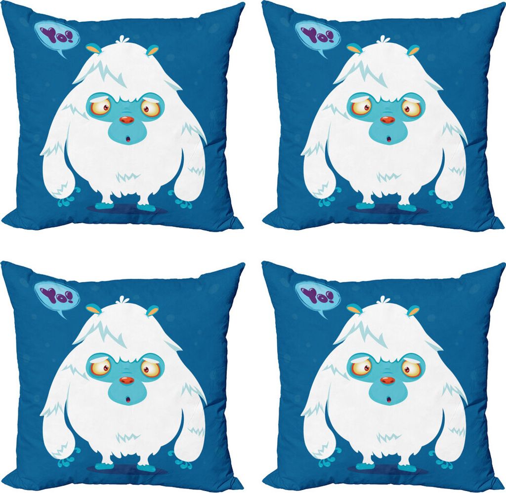 ABAKUHAUS Bigfoot Kissenbezug Set (4 Stück), Goofy Cartoon Monster, Moderner Doppelseitiger Digitaldruck, 50 cm x 50 cm, Kobalt-Blau-Hellblau