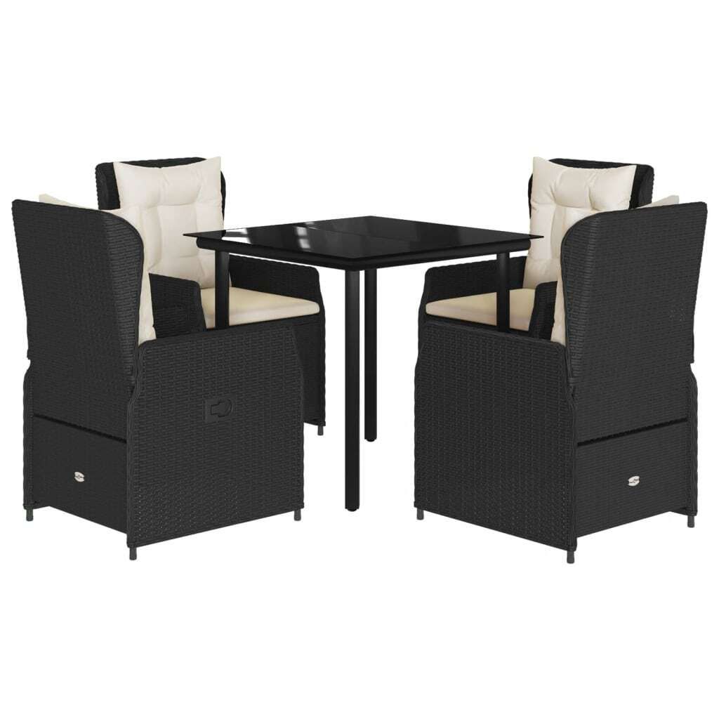 vidaXL 5-tlg. Garten-Essgruppe mit Kissen Schwarz Poly Rattan