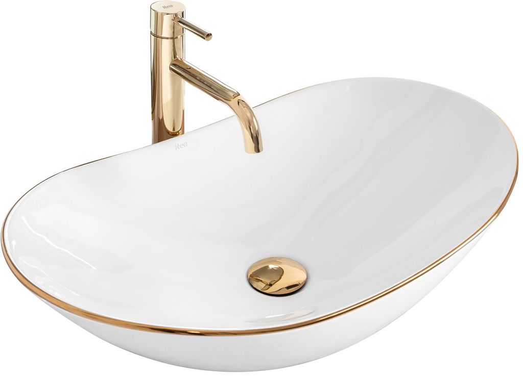 Lavabo Da Appoggio REA ROYAL White Gold Edge Oval Immagine del prodotto 