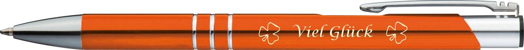 10 Kugelschreiber mit Gravur "Viel Glück" / aus Metall / Farbe: orange