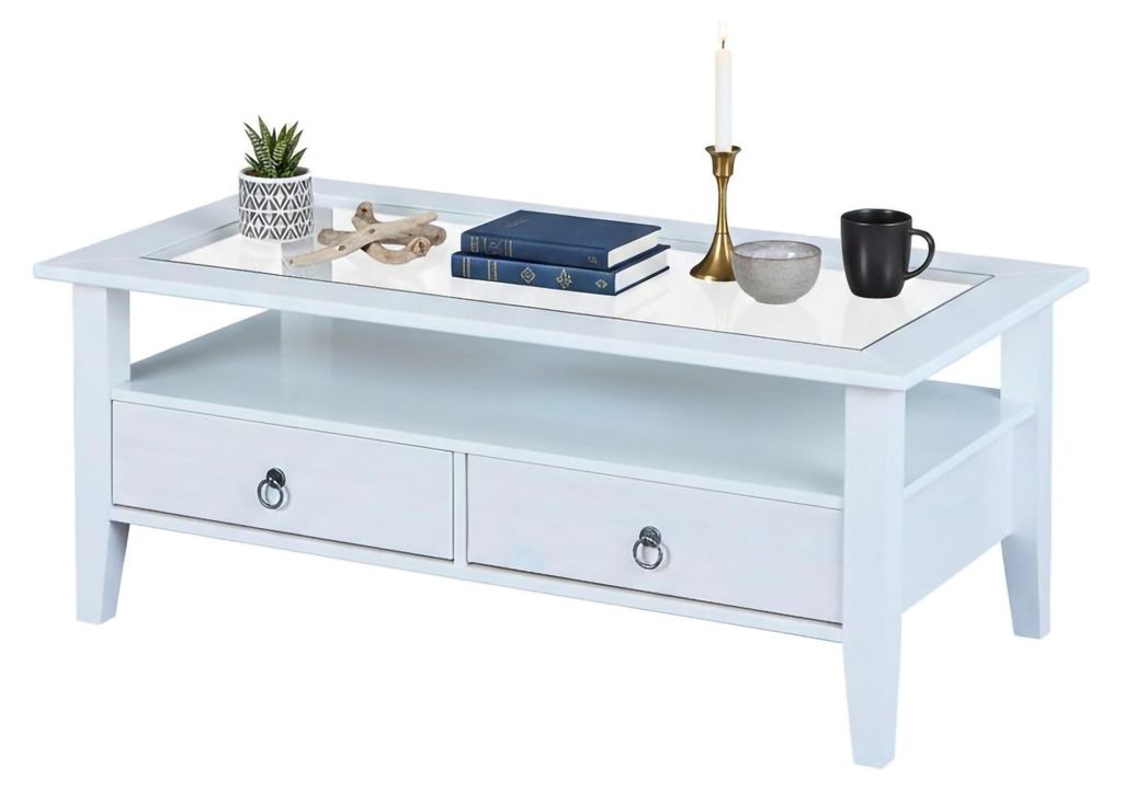 Inter Link Couchtisch Provence 2 Schubladen Glas Kiefer Produktbild 