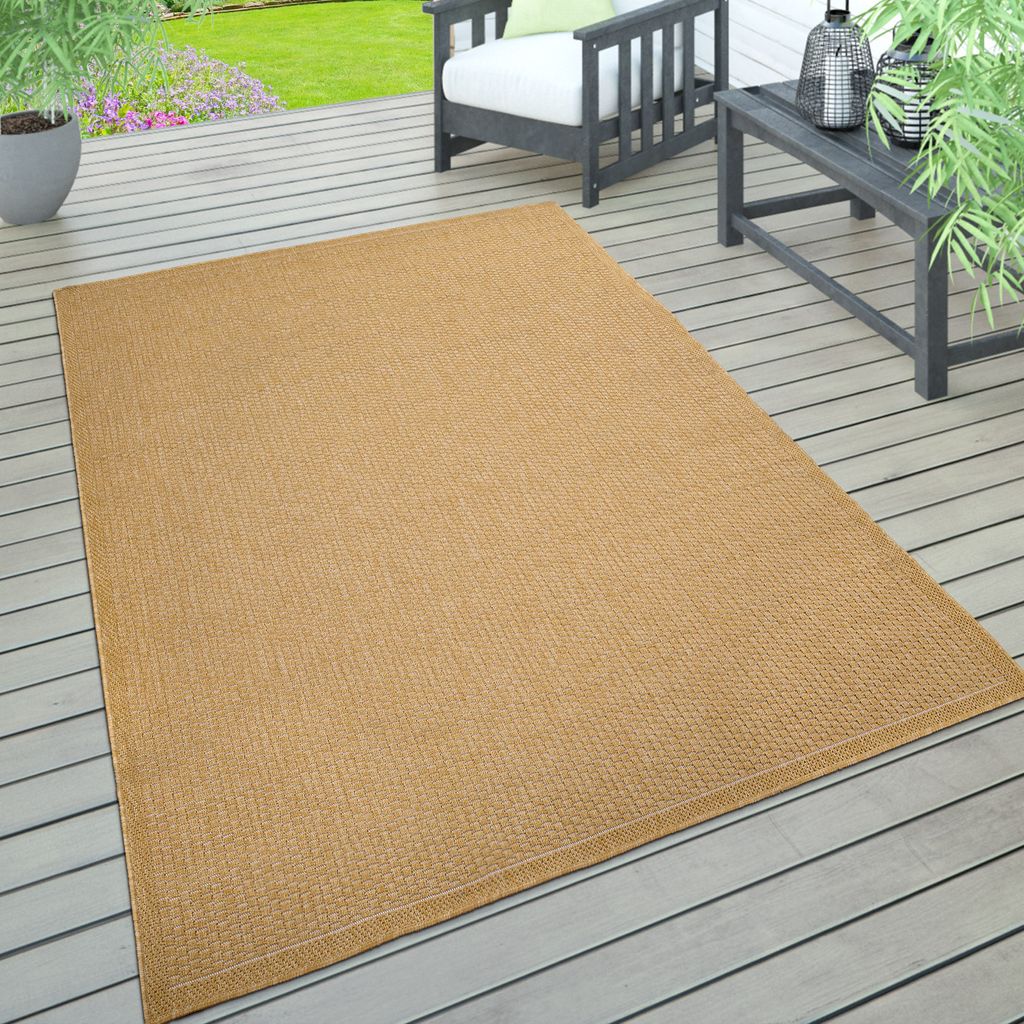 Outdoor Teppich wetterfest Garten & Terrasse flachgewebt Uni Sisaloptik robust Grösse 160x220 cm