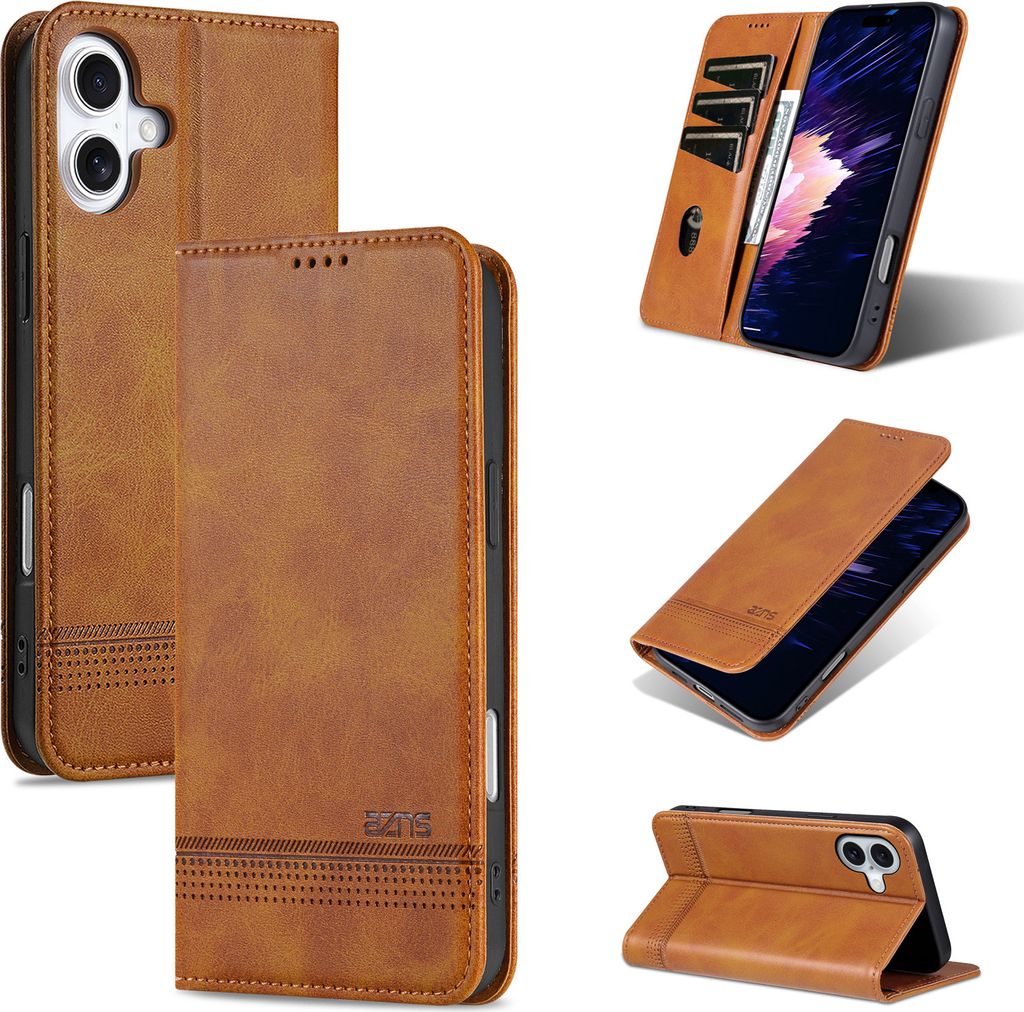 Leder Hülle für iPhone 16 Plus, Klapphüllen Brieftasche Magnetverschluss Ständer Schutzhülle Gelb