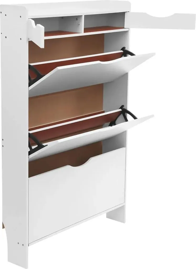Rangement chaussures couloir étroit blanc 3 niveaux design ultra-plat