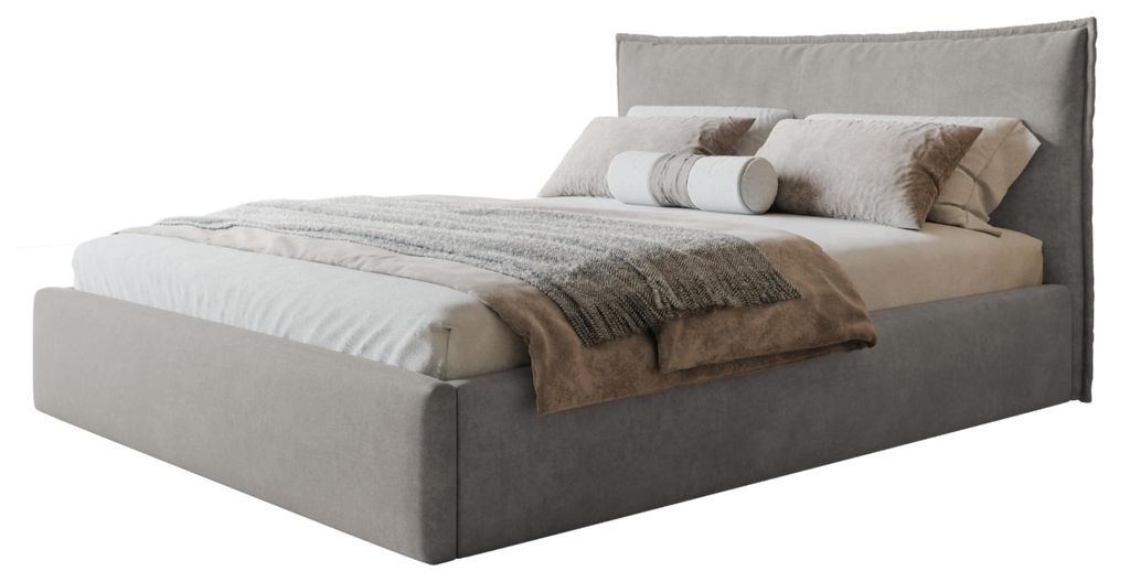 Bett Rimini 160x200, Bettkasten und Metallrahmen, Jasminstoff, Grau