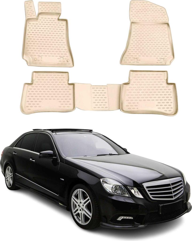 OMAC Gummimatten Fußmatten für Mercedes W212 2009-2016 TPE Automatten Beige 4x