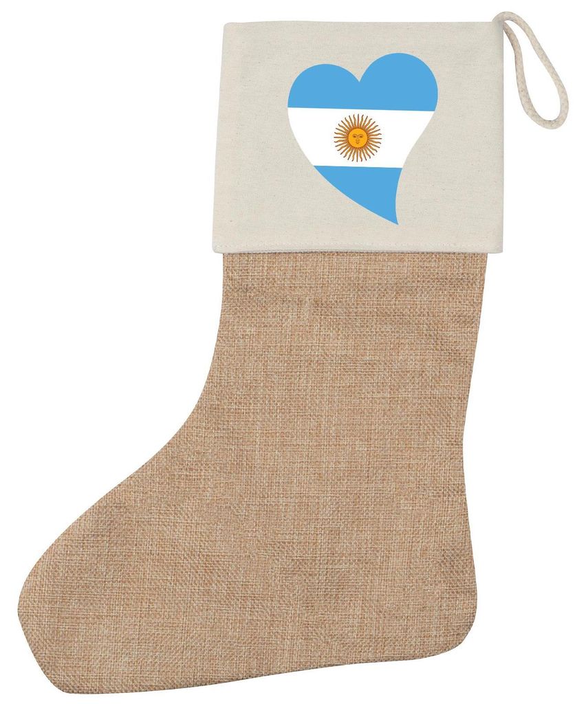 Huuraa Weihnachtsstrumpf Argentinien Flagge Herz Beige Jute Kaminstrumpf Geschenkidee