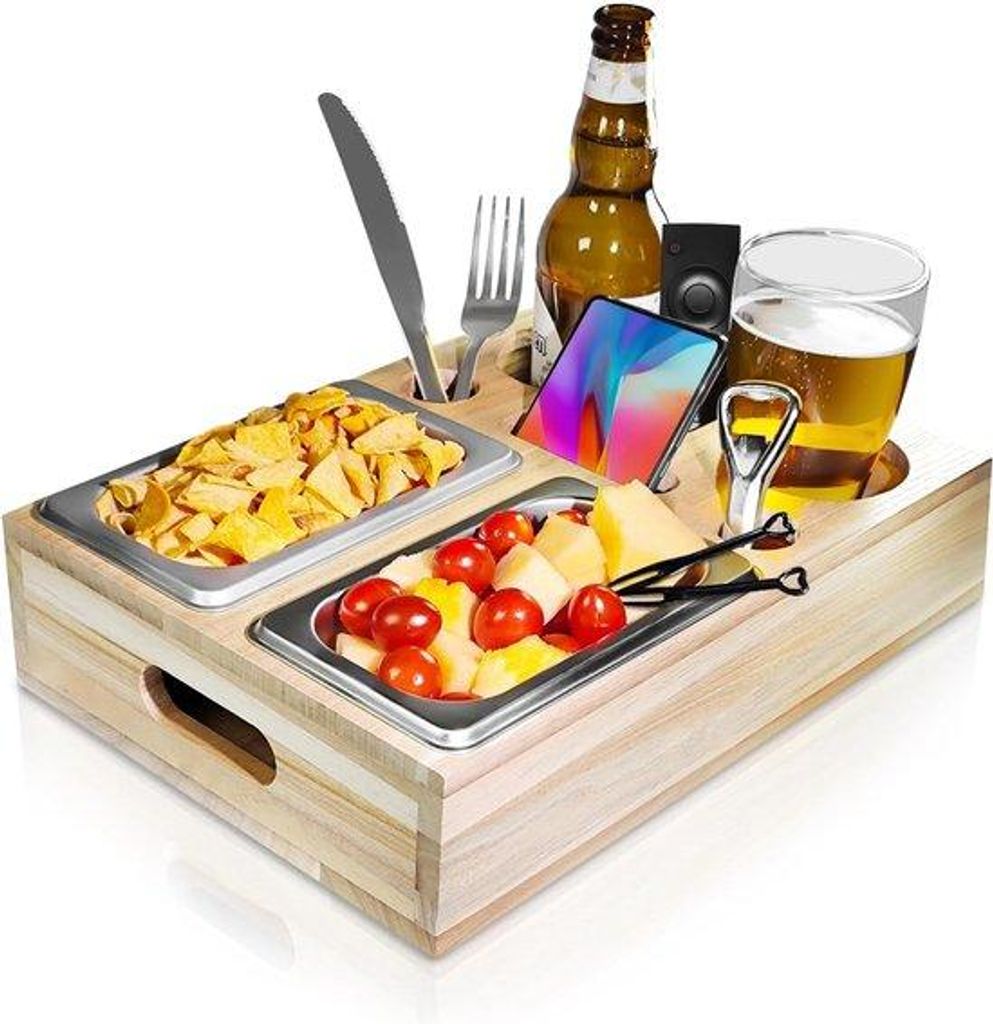 Tischorganizer mit Snackbox und Stauraum, ideal für Wohnzimmer, Schlafzimmer, Garten