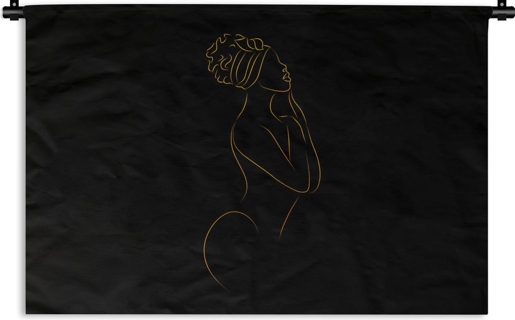 MuchoWow Wandteppich Wandbehang Frau - Schwarz und Gold - Strichzeichnung 60x40 cm Tapisserie Dekoration Wandtuch - Wanddekorationen