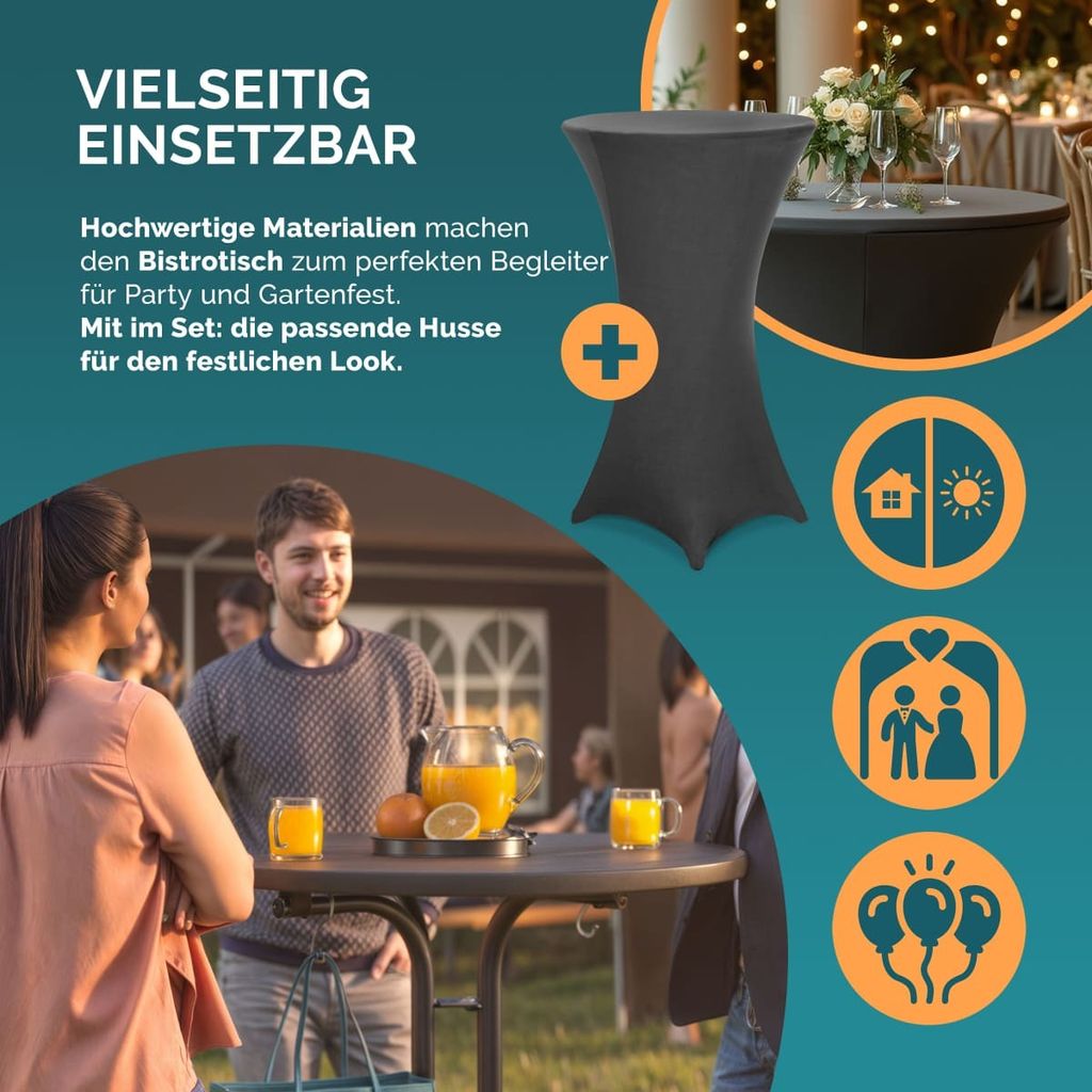 CASARIA Stehtisch klappbar mit Husse 80x110cm Rund Hoch Stabil Metall Pulverbeschichtet Hochtisch Bistrotisch Partytisch, Farbe:Tisch grau, Husse...