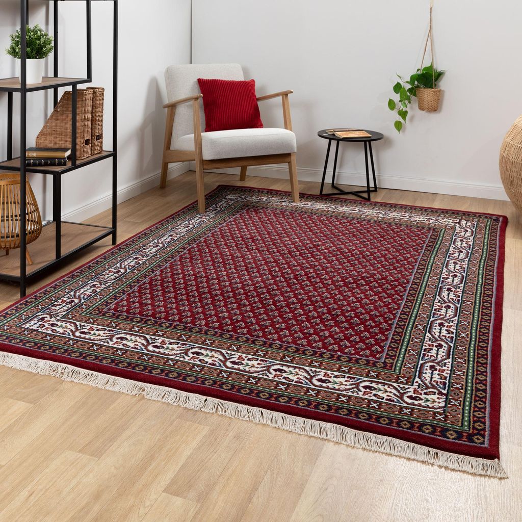 Steffensmeier Orientteppich Mir Royal | Orient Wohnzimmerteppich | handgeknüpft mit Fransen | Schurwolle | Rot, Größe: 250x300 cm