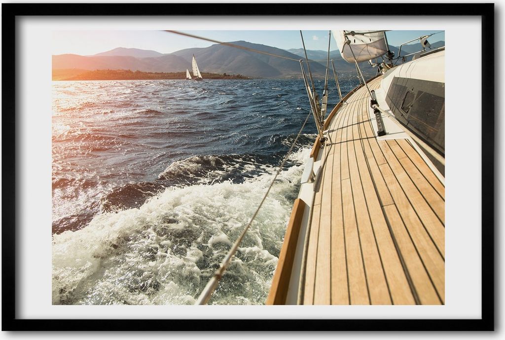 Bild 60x40 MDF-Rahmen, Wandkunst Segelboot auf dem Meer