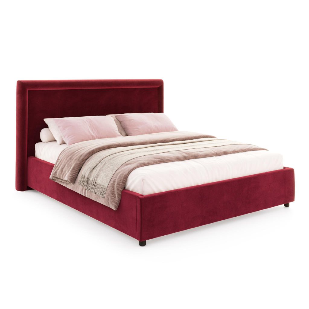 FDM Bett BUSCA Paris 90x200 cm Polsterbett mit Lattenrost aus Metall Bettkasten Stauraumbett Samt wine