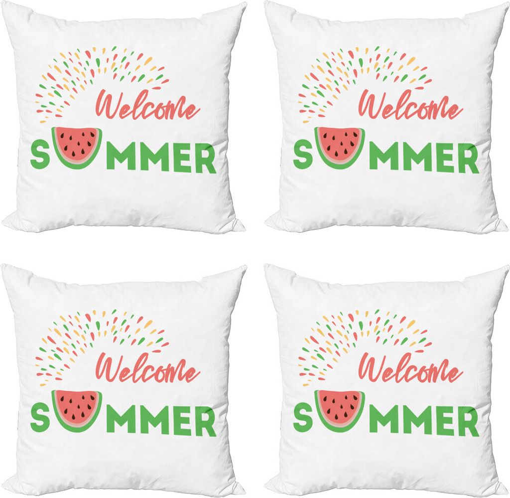ABAKUHAUS Strand Saying Kissenbezug Set (4 Stück), Willkommen Sommer Theme, Moderner Doppelseitiger Digitaldruck, 40 cm x 40 cm, Mehrfarbig
