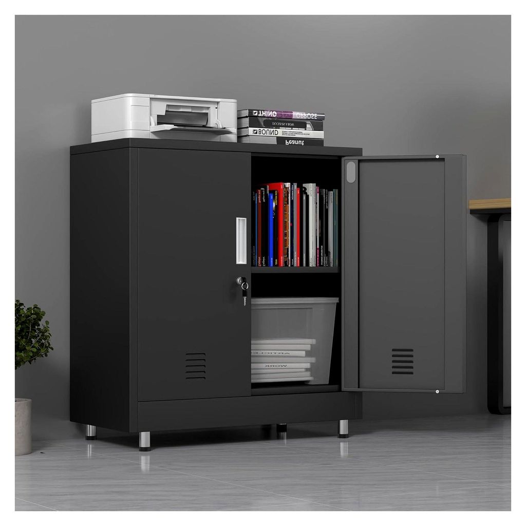 Aktenschrank Büroschrank Lagerschrank Metallschrank, abschließbar Mehrzweckschrank kleiner Schrank Buffetschrank Flurschrank (Schwarz)
