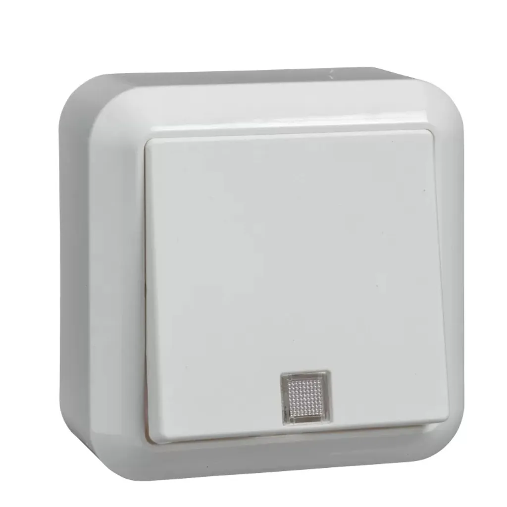 Interrupteur bouton-poussoir complet ELSO saillie blanc pur lumineux