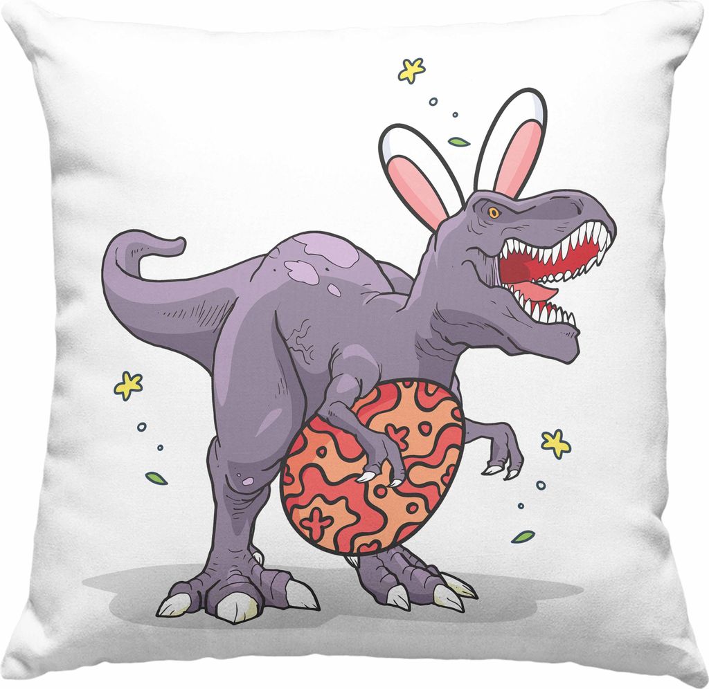 Trendation - Deko-Kissen mit Füllung 40x40 Ostern T-Rex Dino Ostergeschenke Kinder Jugendliche Geschenke Lustige Grafik Osterhase Ostereier Haseno...