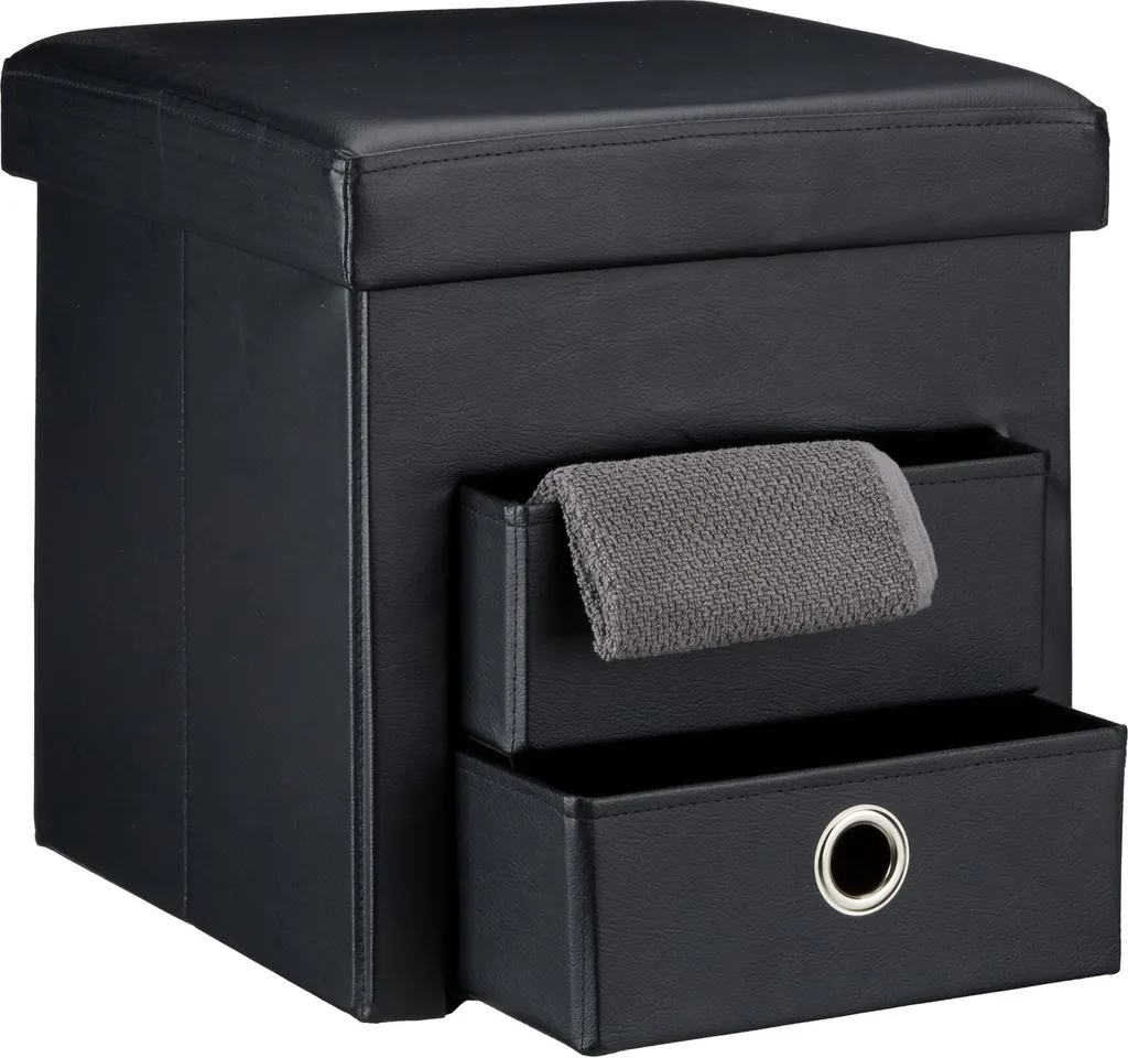 Sgabello Pouf Nero RD20367 | Contenitore Multiuso per Piccoli Spazi