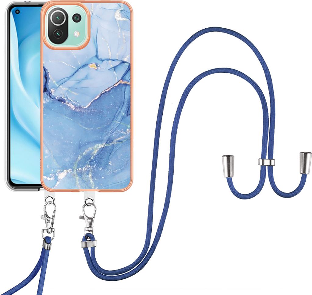 Xiaomi Mi 11 Lite Handykette Hülle, Muster TPU Bumper Schutzhülle mit verstellbarem Tragegurt für Xiaomi Mi 11 Lite Blau