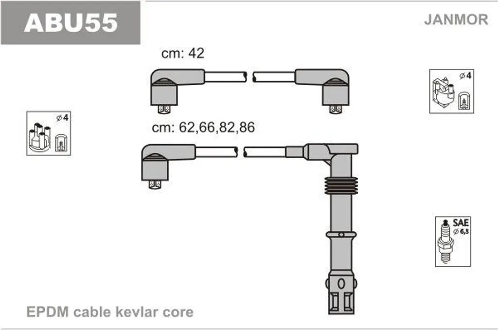 Cavi Accensione JANMOR ABU55 Compatibili Seat OE 037905409B Qualità