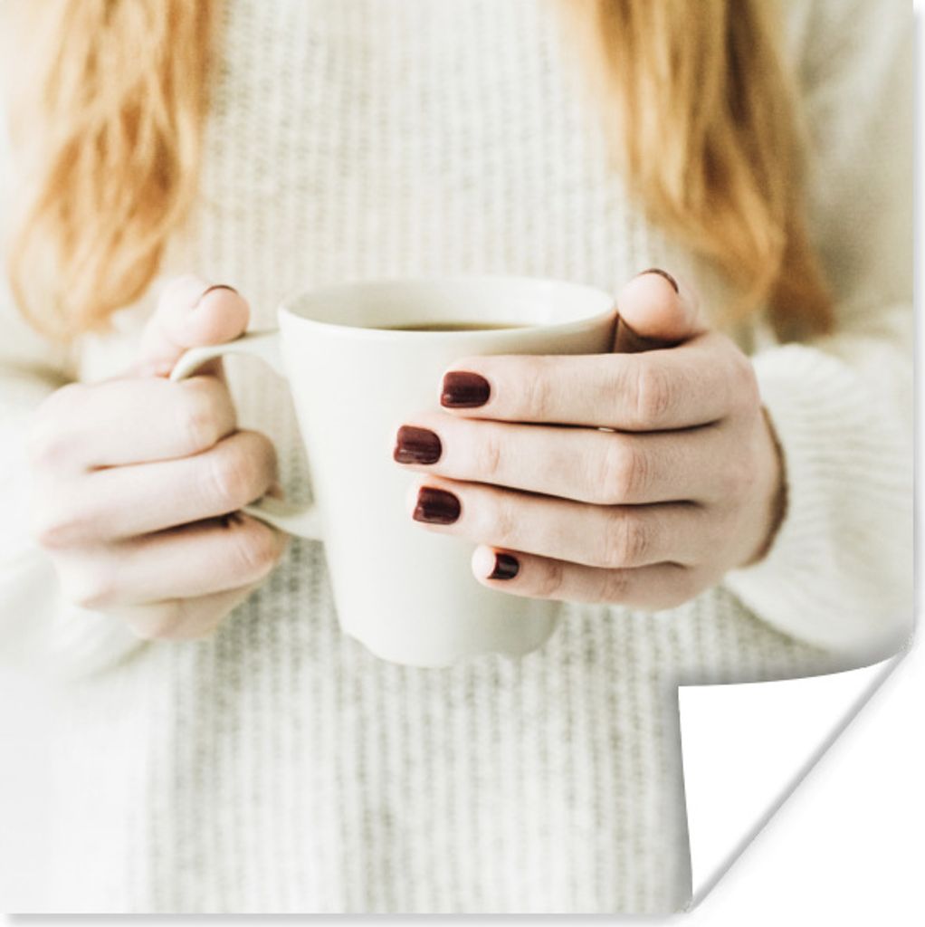 MuchoWow Poster Frau - Pullover - Kaffee 100x100 cm - Babyzimmer