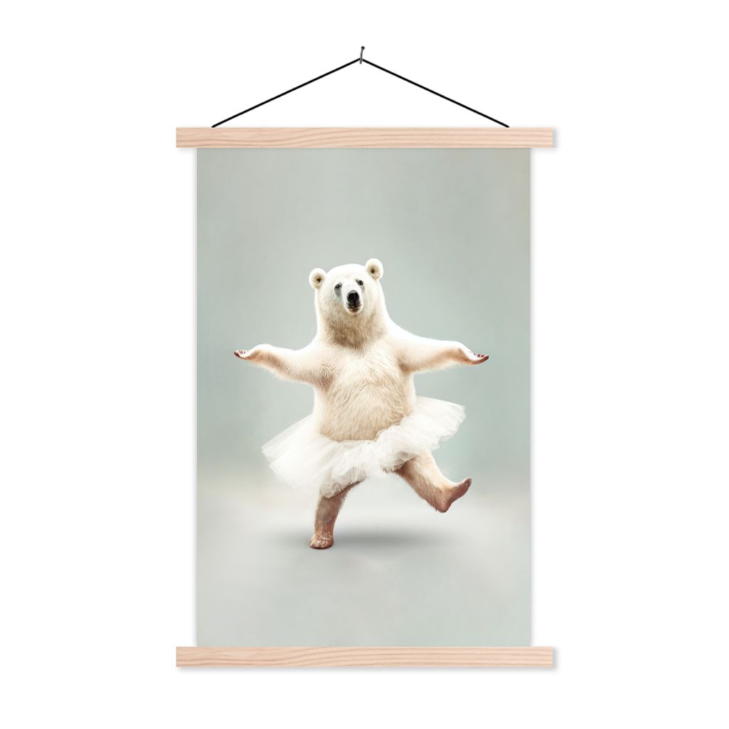 MuchoWow Textilposter Eisbär - Tutu - Weiß - Porträt - Tiere - Kinder 40x60 cm mit holzfarbenen Rahmen - Poster