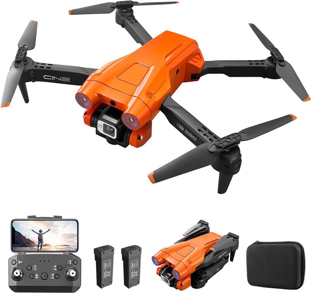 Orange) RC Drohne mit 4K HD Dual Kamera