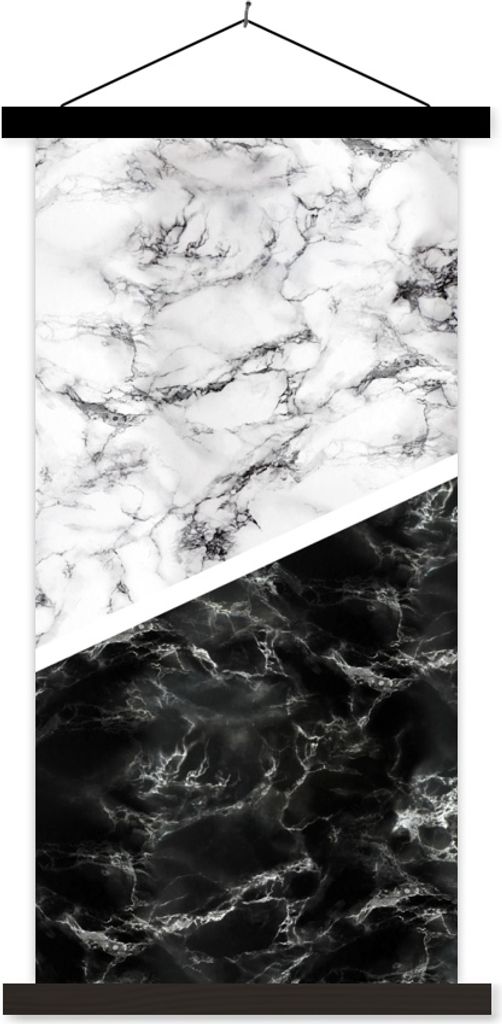 MuchoWow Textilposter Marmor - Chic - Collage 90x180 cm mit schwarzem Rahmen - Dekoration Wohnzimmer