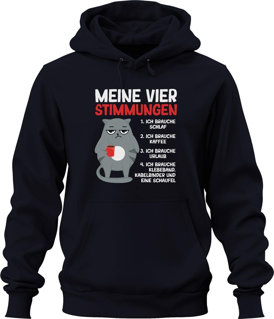 Lustige Katze Ich brauche Schlaf Kaffee Urlaub Geschenk Büro Uni Hoodie Kapuzenpullover, Navy, M