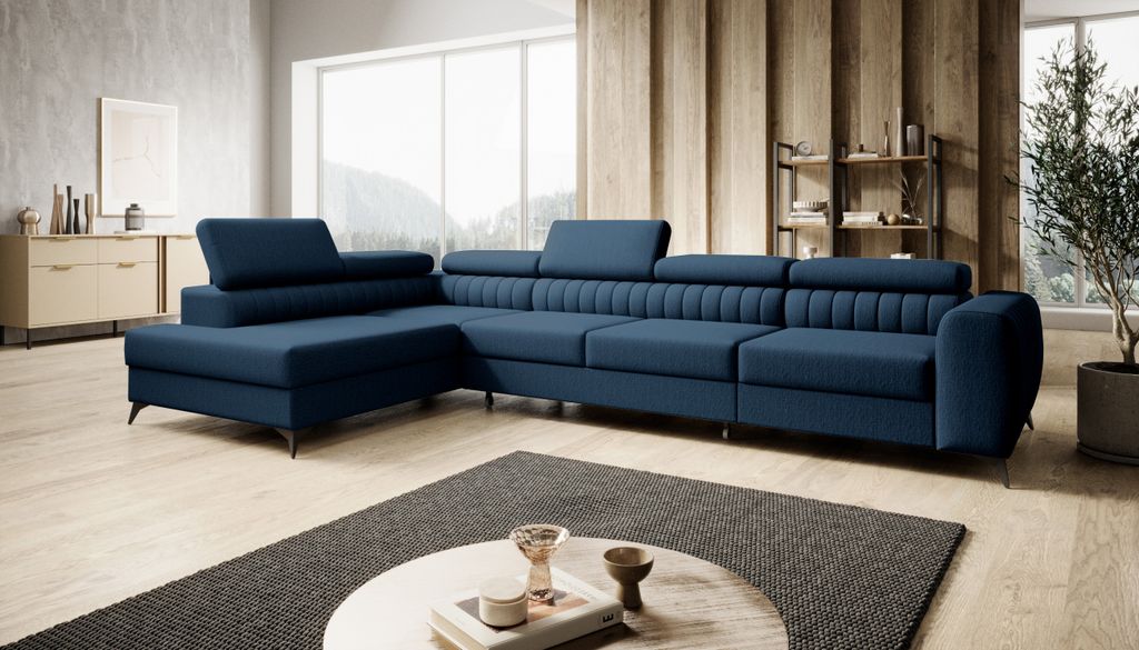 FURMEB24 ECKSOFA ALVIN MAXI mit schlaffunktion links 350 x 203 cm BLAU