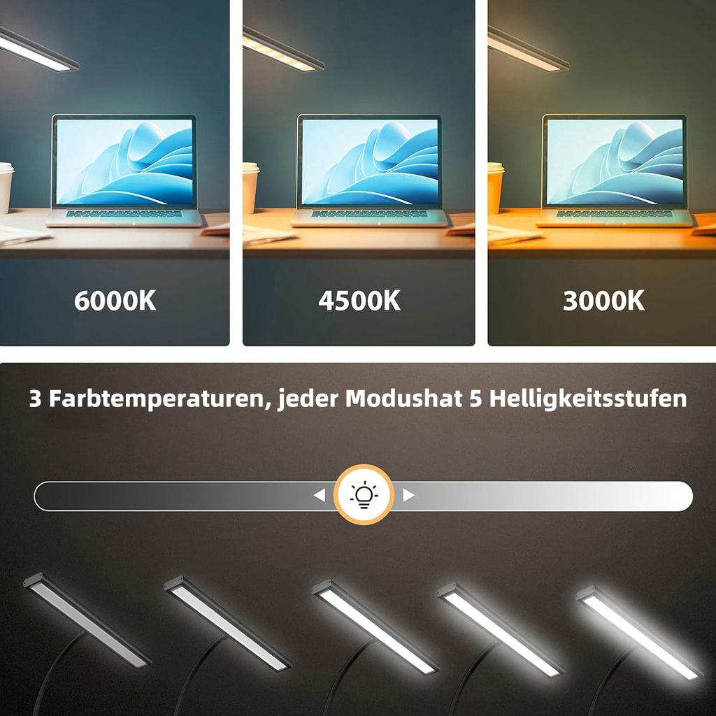 40cm LED Schreibtischlampe Klemmbar 3 Farbtemperaturen Produktbild 2