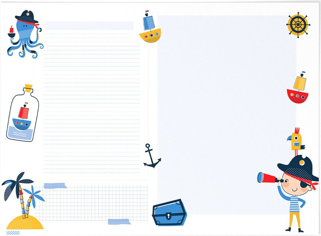 Friendly Fox Piraten Schreibtischunterlage Papier Schreibunterlage, A2 Block aus Papier zum Abreißen, Mal- und Schreibunterlage für Kinder