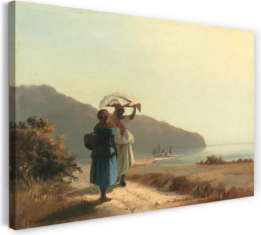 Leinwandbild (120x80cm): Camille Pissarro - Deux femmes causant au bord de la mer, echter Holz-Keilrahmen inkl. Aufhänger, handgefertigt in Deutsc...