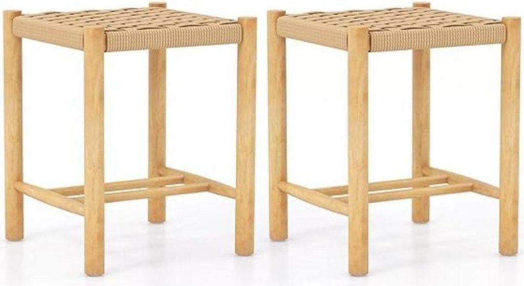 Esszimmerhocker-Set Rahmen aus Gummibaumholz & Sitz aus geflochtenem Papier 36 x 36 x 45 cm