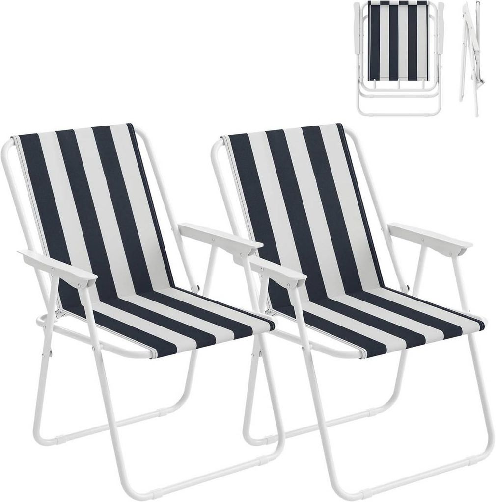 WOLTU 2er Set Campingstuhl klappbar mit Armlehnen, für Camping Strand, Blau+Weiß