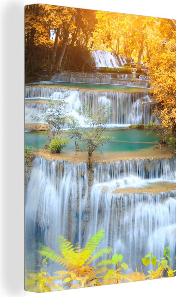 OneMillionCanvasses - Leinwandbilder - 90x140 cm, Wasserfall - Herbst - Bäume - Braun - Wasser, Wandbilder Kunstdruck Wanddekoration - Foto auf ...