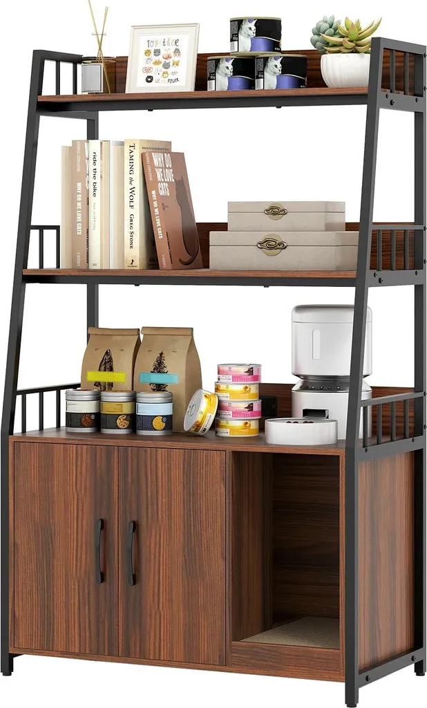 Meuble litière chat design - Étagère station de recharge 3 niveaux et griffoir