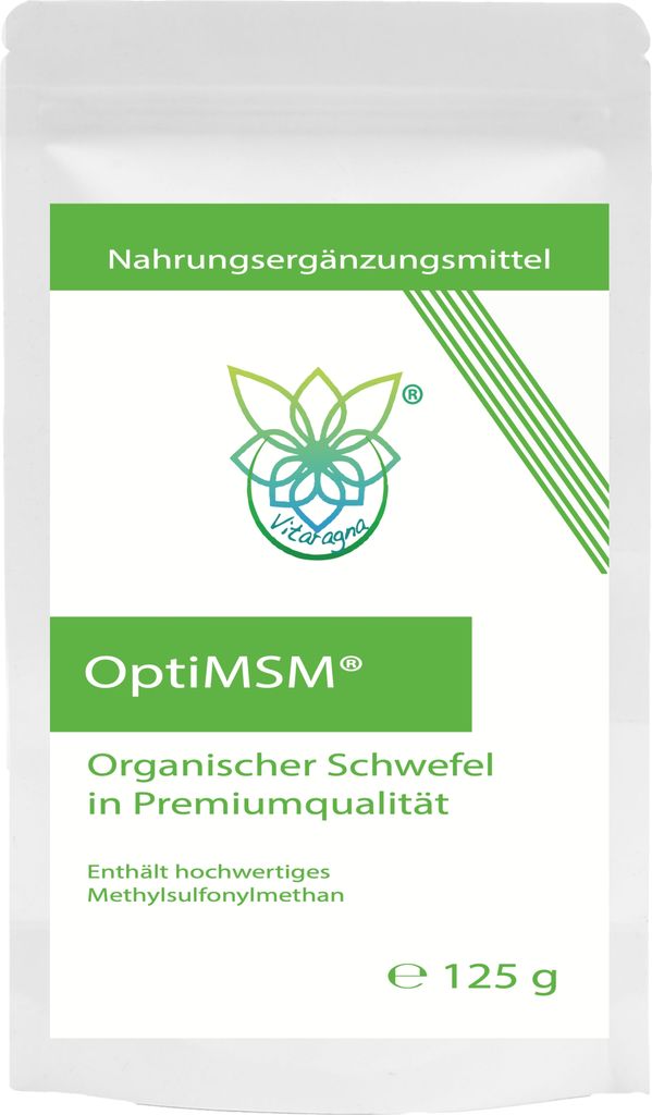 VITARAGNA OptiMSM – Methylsulfonylmethan MSM Pulver 125g – 50 Portionen – Schwefel in – Ohne Zusatzstoffe