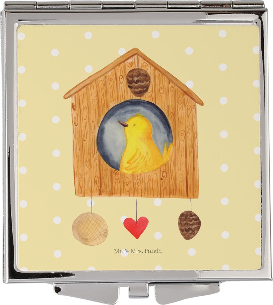 Mr. & Mrs. Panda Kleiner Spiegel Vogelhaus Home - Gelb Pastell - Geschenk, Vogel, Hausbau, Lustige Sprüche, Schminkspiegel, Frauen, Kosmetikspiege...