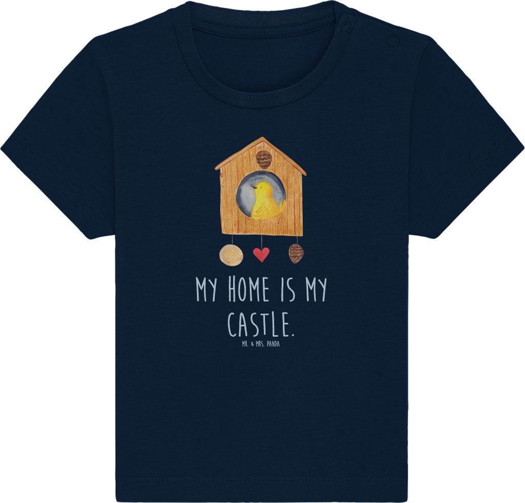 Mr. & Mrs. Panda Babyshirt Vogel Haus 12. - 18. Monat - French Navy - Geschenk, Baby T-Shirt, Wohnung, Kurzarmshirt, Lustige Sprüche, Vogelhaus, K...