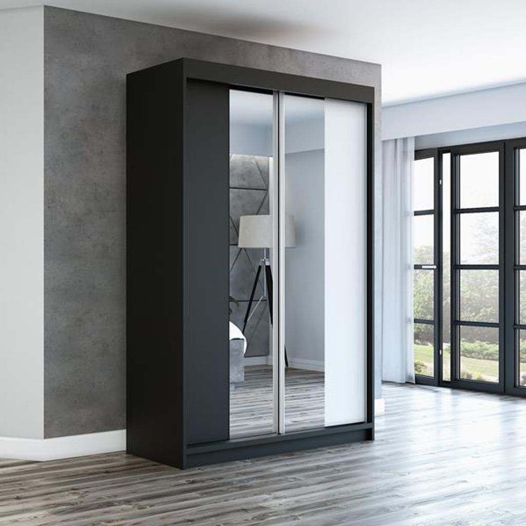 Schwebetürenschrank, 2-türig Schrank mit Spiegel! Moderne Garderobe für Kleidung. Verschiedene Farben (Weiß, Schwarz, Somona) Kleiderschrank NE...