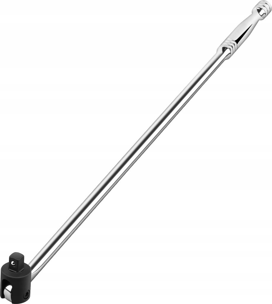 A silver and black socket wrench with a long handle is shown against a white background.