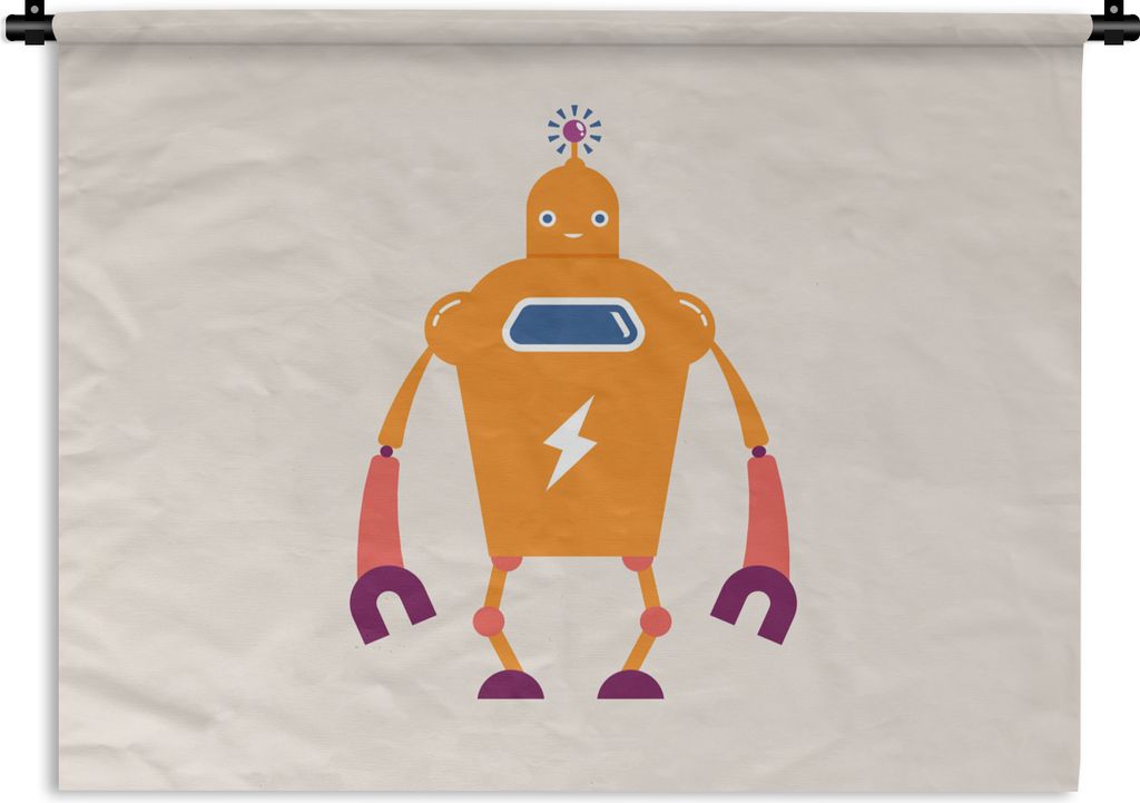 MuchoWow Wandteppich Wandbehang Roboter - Antenne - Orange - Blitzschlag - Junge - Kinder 90x67.5 cm Tapisserie Dekoration Wandtuch - Fototeppich...