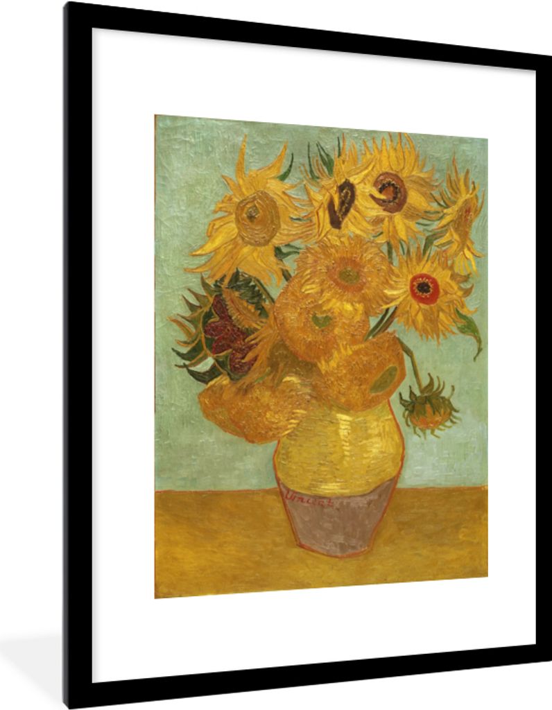 MuchoWow MuchoWow Gerahmtes Poster Sonnenblumen - Vincent van Gogh 60x80 cm - Poster mit zchwarzem Bilderrahmen - Wohnzimmer - Dekorationen - P...