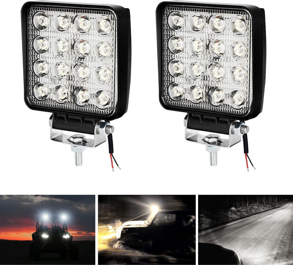 2X Led 48W Arbeitslicht Arbeitsscheinwerfer Fluter Led Offroad Flutlicht Spotlight Reflektor Scheinwerfer Arbeitsscheinwerfer 4320 LM Schwarz Alumi...