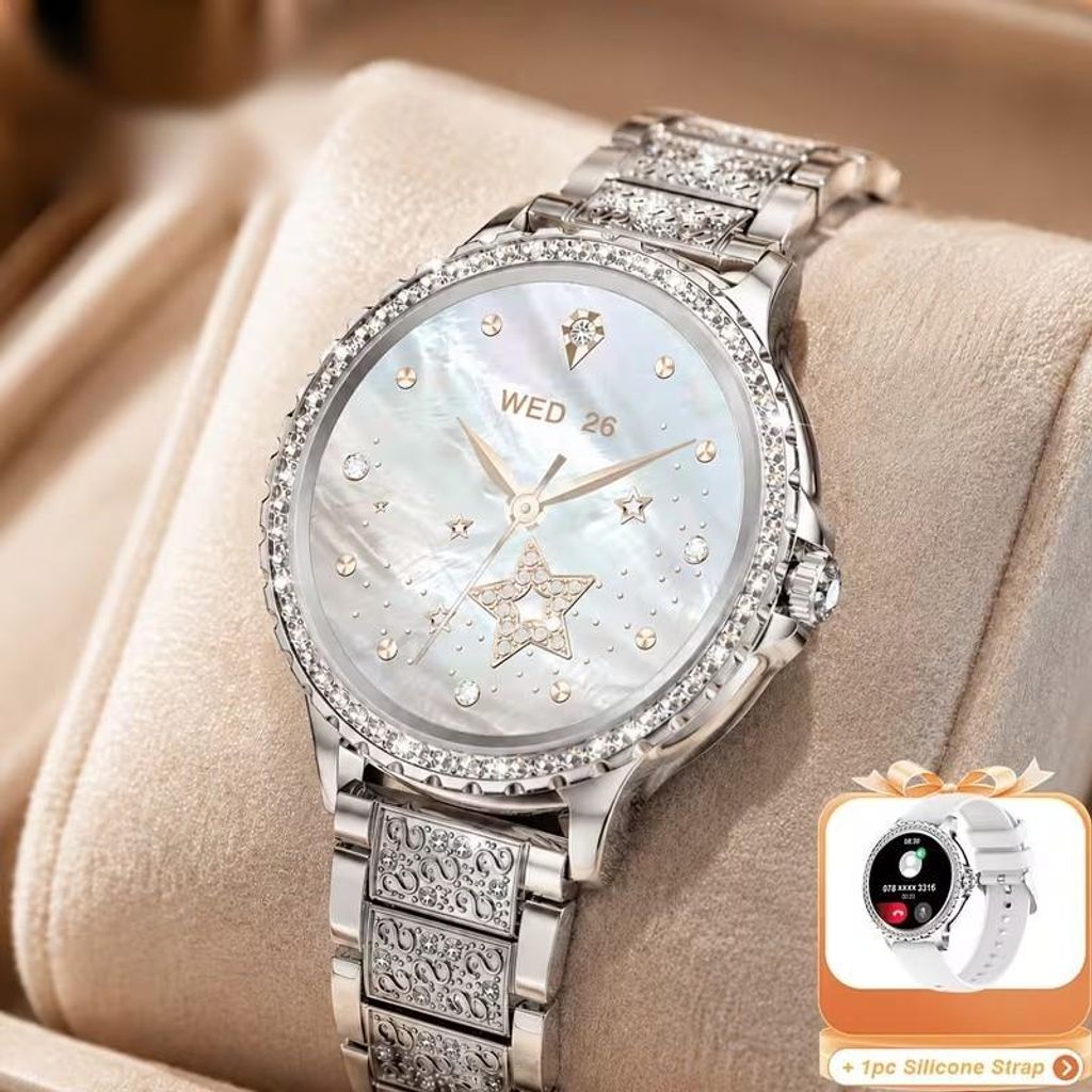 Elegante Smartwatch Damen mit Telefonfunktion 2026 Silber Produktbild 