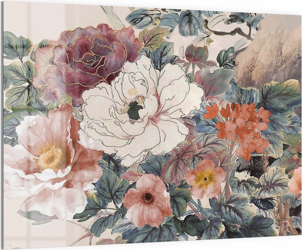 DEQORI Magnettafel Glas 120x90 cm 'Aquarellblütenzauber' beschreibbar Whiteboard Küche