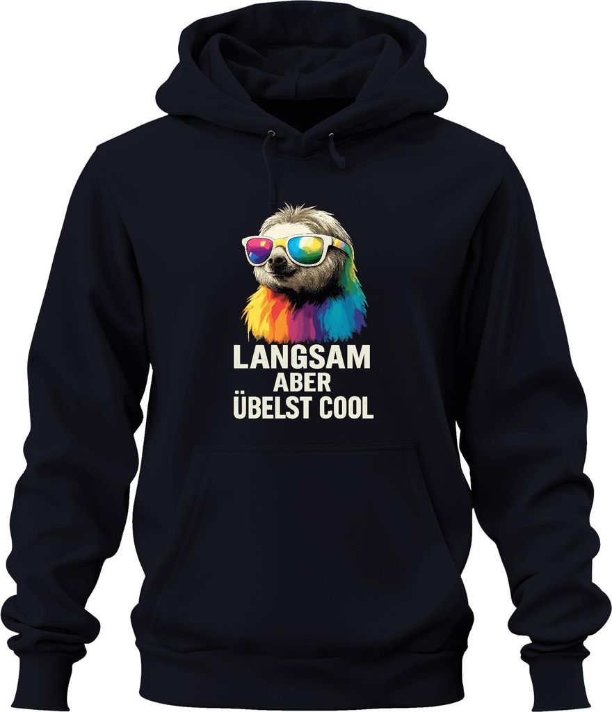 Langsam aber übelst cool Faultier Sonnenbrille Regenbogen Retro Uni Hoodie Kapuzenpullover, Navy, S